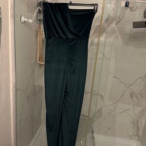 Suede dark green one shoulder jumpsuit. Only work onceee